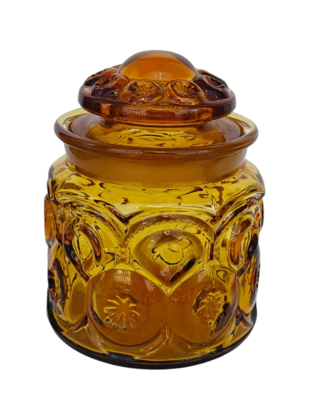 Vintage L.E. Smith Moon & Star Small Amber Glass Canister With Lid